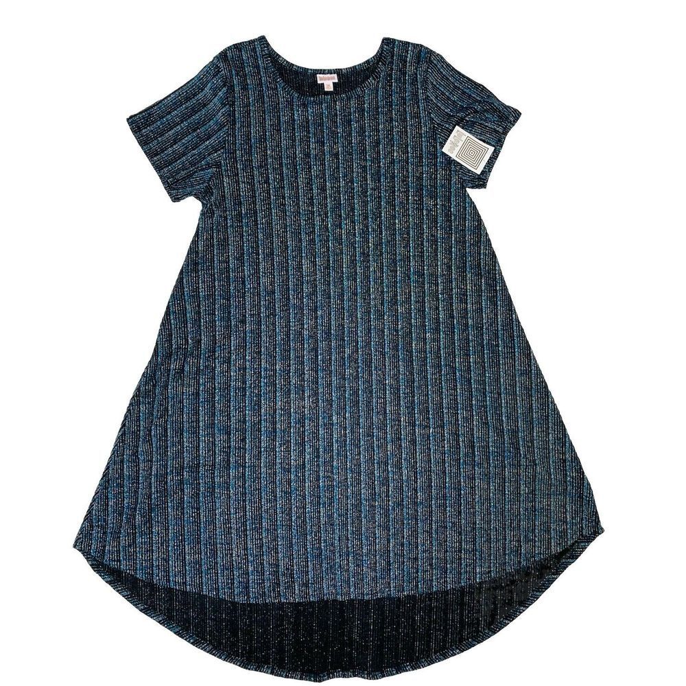 LuLaRoe‎ Womens Dress Carly Size 3XL Elegant Blue Silver Metallic Sparkle 3X NWT